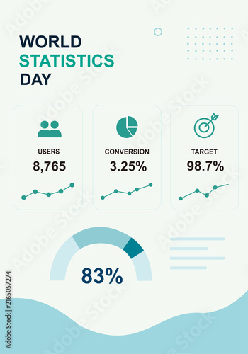 World Statistics Day KPI Analytics Background with Business Metrics and Data Visualization — Dashboard Design
