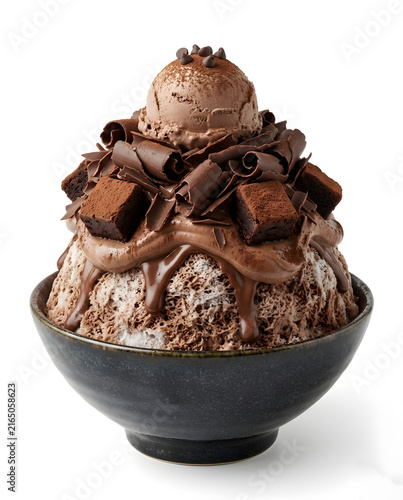 Chocolate Shaved Ice Dessert with Brownies and Ice Cream