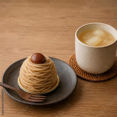 Tapety artystyczne 栗のモンブランと飲み物