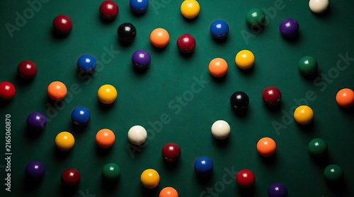 Colorful Unnumbered Billiard Balls on Green Felt Table