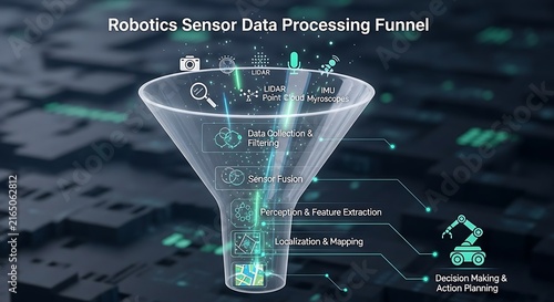 Robotics Sensor Data Processing Funnel Concept for Industrial Automation and AI Technology