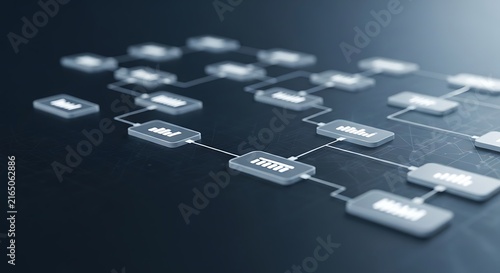 Digital flowchart showing hierarchical data structure and network connectivity