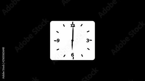 Clock Animation in 12 Hour Loop on Alpha Transparency .Clock with moving arrows