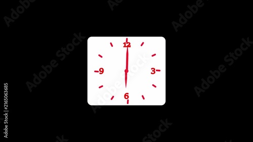 A black and white image of a clock with a square background. The clock face is white with black numbers and hands. The time shown is 1:14. The background is plain white.