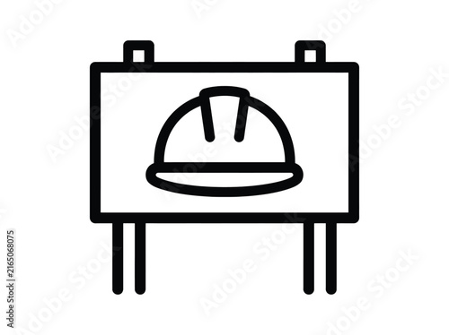 Construction site sign icon with hard hat symbol, vector illustration
