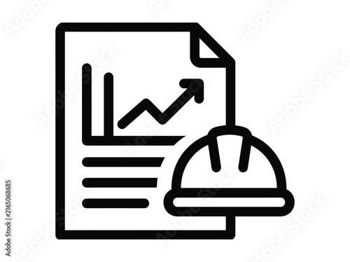 Construction project report icon with a hard hat and a growth chart on a document
