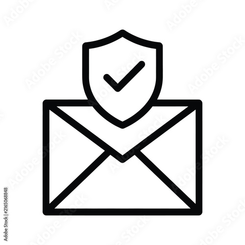 Secure email icon, protected message symbol with shield and checkmark, vector illustration