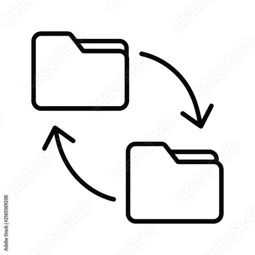 Folder synchronization icon, data transfer between two folders, file exchange concept, vector illustration