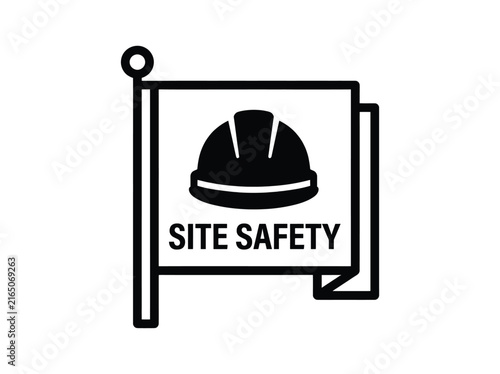 Site safety icon with hard hat symbol on a flag