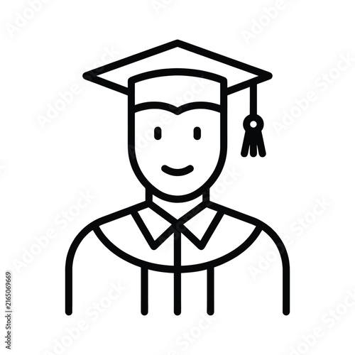 Graduate student icon, vector illustration of a person wearing an academic cap and gown, simple line art design for education and graduation concepts