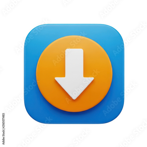 Simple download arrow icon in blue square
