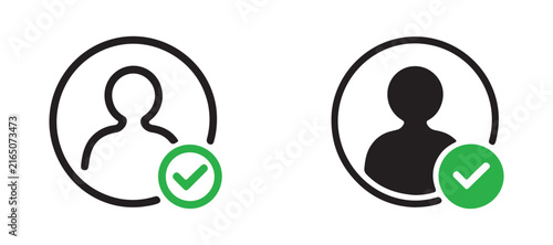 Person profile circle icons with green check marks for verified account user status UI.