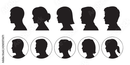 Collection of stylized human head profile silhouettes for avatars and user icons.