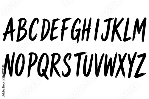 Single layer image with alphabet, each letter written with a brush. Bold style. Uppercase English alphabet in a textured grunge brush style. Vector typeface, JPEG version.