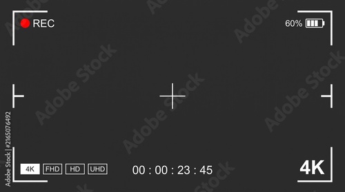 Digital camera recording viewfinder interface overlay with resolution settings with indicator battery status