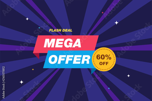 Bild auf Leinwand Promotional Sale Banner Vector Template, Pop Art Sunburst Background Layout for