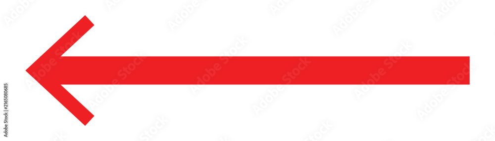 Obraz premium A clear long arrow vector icon set in color of red. Pointing to the left side . Best sharp edge arrow head icon set. Isolated on white background.