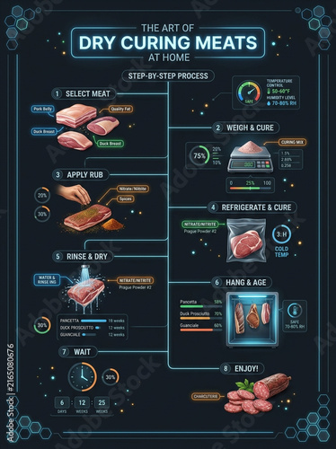 Step-by-Step Guide Infographic for Dry Curing Meats at Home Charcuterie Process