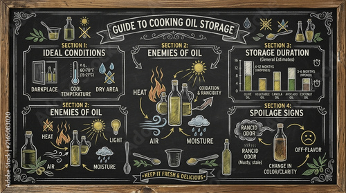 Guide to Cooking Oil Storage Infographic on Chalkboard for Kitchen Education
