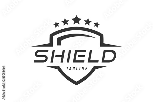 Shield Logo Design with Stars and Tagline