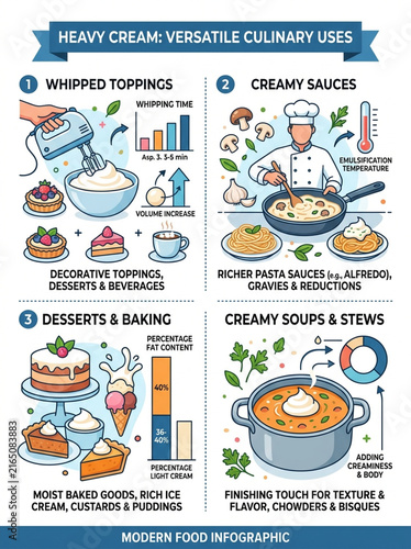 Versatile Culinary Uses of Heavy Cream Infographic for Cooking and Baking Education