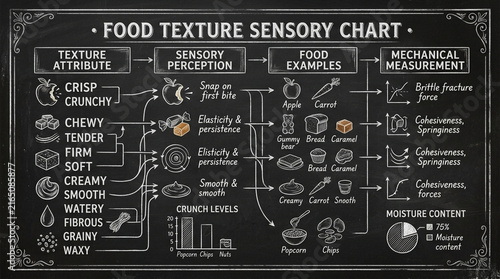 Food Texture Sensory Chart Infographic on Chalkboard Background