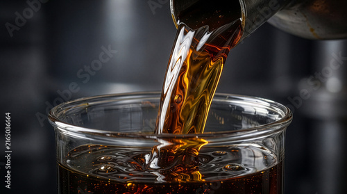 Crude Oil Pouring into Glass Container Close Up Petroleum Concept 2