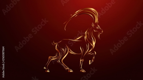 Elegant golden Capricorn zodiac goat illustration on a deep red background representing astrology, horoscope and celestial symbolism.