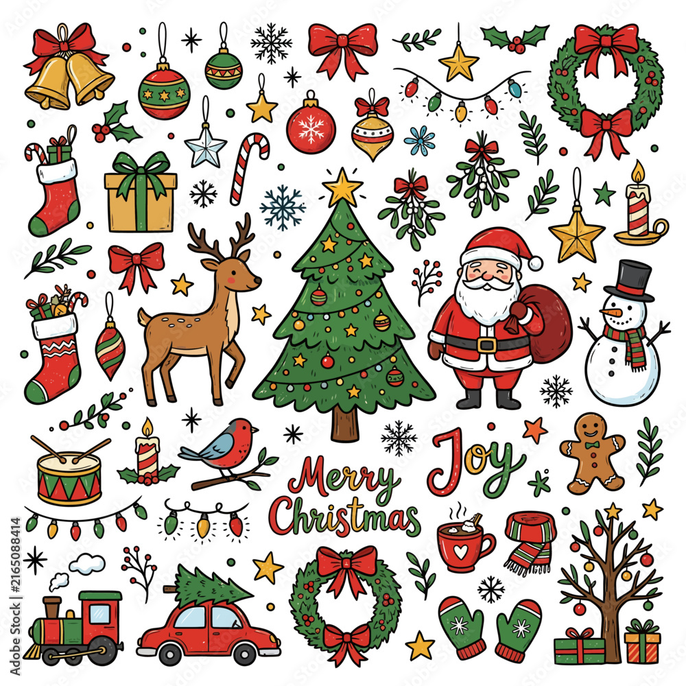 Fototapeta premium Festive Christmas Decorations and Holiday Symbols Collection.