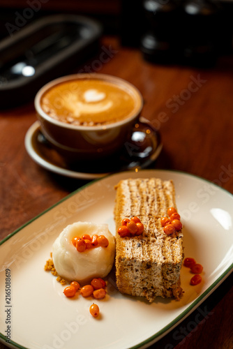 Delightful dessert and coffee experience in a cozy cafe setting