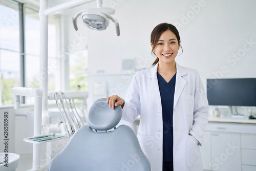 Confident Female Dentist in Modern Dental Clinic