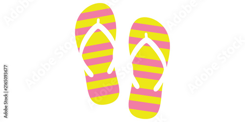Foto Summer flip flop sandals footwear featuring bright pink yellow striped pattern design isolated against transparent checkered background image