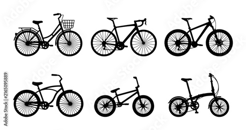 Foto Diverse Bicycle Silhouettes Collection: Road, Cruiser, Folding, Tandem, Mountain