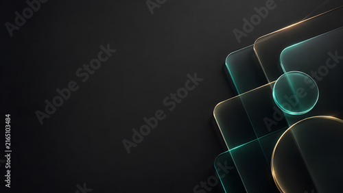 Abstract Glassmorphism Background with Glowing Geometric Shapes and Dark Minimalist Tech Aesthetic