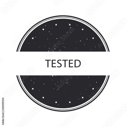 Black round rubber stamp with tested text isolated on transparent background
