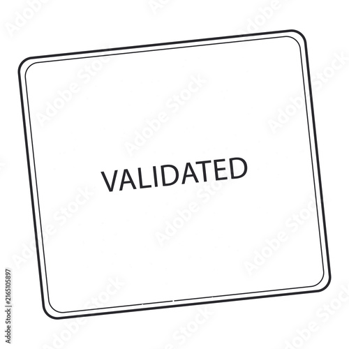 Black rubber ink stamp with validated text isolated on transparent background