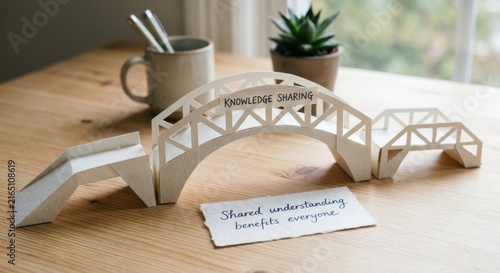 Plakat Paper bridge symbolizing knowledge sharing on a desk with a supportive message