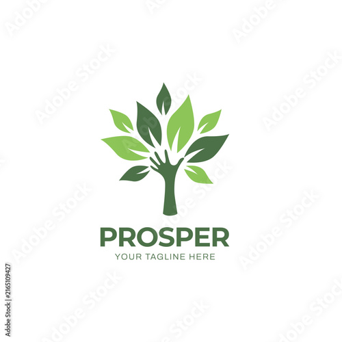 Simple Green Natural Branches Hand With Leaves Organic Logo Design Template
