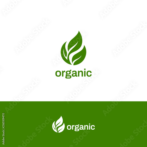 Simple Green Leaves Natural Organic Leaf Logo Design Template