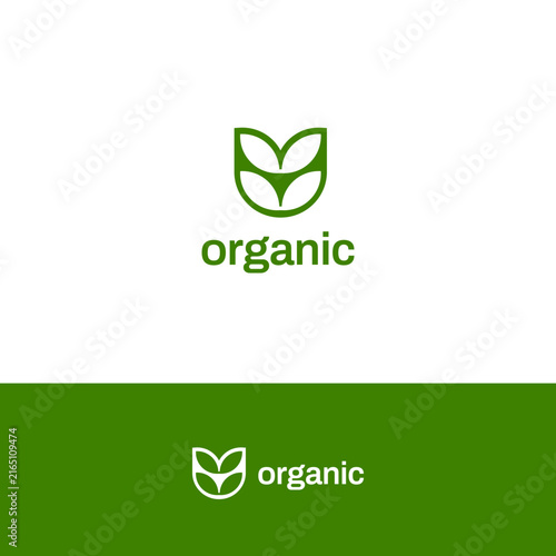 Simple Green Natural Simple Leaves Organic Leaf Logo Design Template