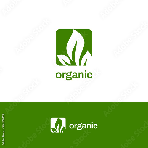 Simple Green Squar Leaves Natural Organic Leaf Logo Design Template