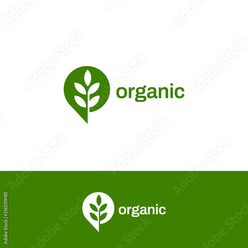 Simple Green Natural Bubble Leaves Organic Leaf Logo Design Template