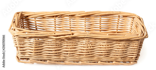 Wicker basket isolated on white background.