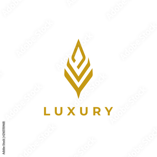 Abstract Simple Gold Luxury Ornamental Leaf Shape Logo Sign Symbol Icon