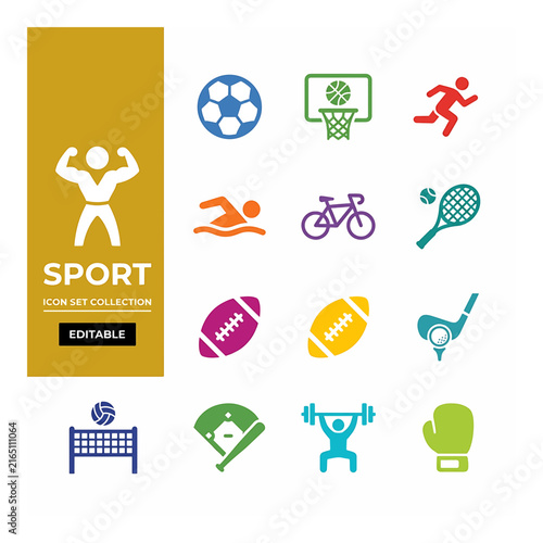 Collection of colorful athletic symbols and physical activity elements