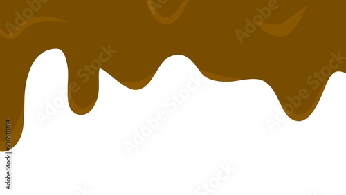 Dripping Melted Chocolate. Border of liquid melted chocolate. Drip flow of dark cacao. Brown horizontal glaze wave. Dripping chocolate fluid