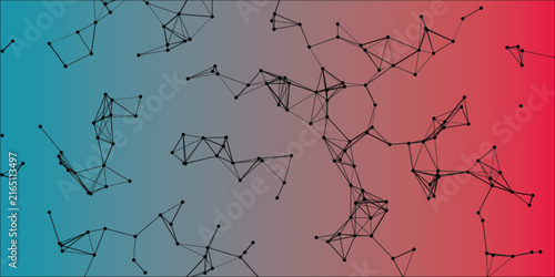 Abstract Network Structure with Gradient Background Transitioning from Blue to Red connections nodes