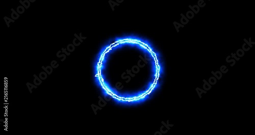 Six glowing blue circles in grid formation on black background abstract motion background