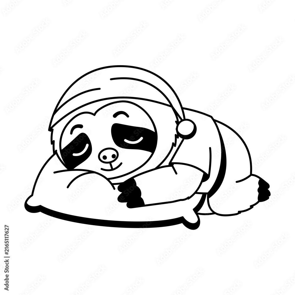 Naklejka premium Sleepy sloth character resting while holding a small plush toy, wearing a pink outfit and showing closed eyes that convey comfort, rest, and drowsiness.