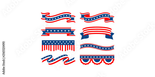 Obraz na płótnie Collection of red and blue patriotic american ribbons and banners for festive decorations